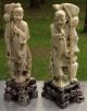 Pair (2) Of Matched Antique Chinese Carved Soapstone Fishermen Sculpture Men, Women & Children photo 1