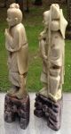 Pair (2) Of Matched Antique Chinese Carved Soapstone Fishermen Sculpture Men, Women & Children photo 2