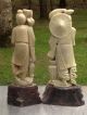 Pair (2) Of Matched Antique Chinese Carved Soapstone Fishermen Sculpture Men, Women & Children photo 3
