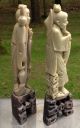 Pair (2) Of Matched Antique Chinese Carved Soapstone Fishermen Sculpture Men, Women & Children photo 4