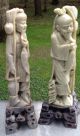 Pair (2) Of Matched Antique Chinese Carved Soapstone Fishermen Sculpture Men, Women & Children photo 5