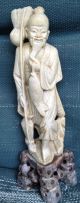 Pair (2) Of Matched Antique Chinese Carved Soapstone Fishermen Sculpture Men, Women & Children photo 6