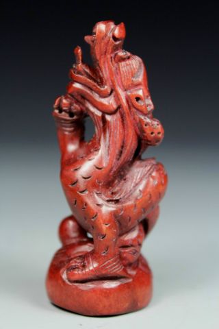 Oriental Old Boxwood Handwork Carving Dragon Netsuke photo