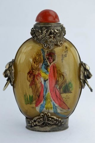 China Rare Collectibles Old Handwork Glass Inside Painting Belle Snuff Bottle photo