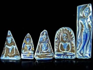Rare Blue Celadon Sukhothai Phra Rod Benjapakee Rama V Sacred Buddha Thai Amulet photo