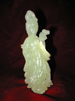 New Natural Jade Lady Guan Yin 觀音 Carving Statue L4 photo