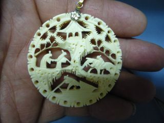 Old Chinese Ox Bone Hand Carved Pendant photo