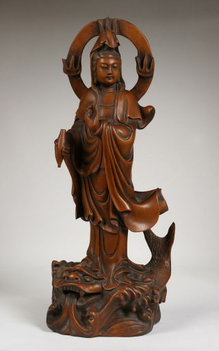 Chinese Kwan - Yin Wood Sculpture - Statue - Carving/ 20th Century - Asian / Gwanyin/ Nr photo