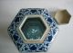 Vintage Chinese Blue & White Hexagon Porcelain Covered Pot Pots photo 5