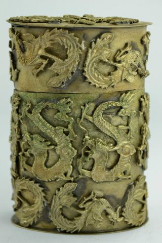 - China Collectibles Old Hand Tibet Silver Dragon Toothpick Box photo