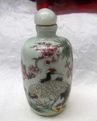 Collect Old China - Painting Crane,  Flowers - Porcelain Snuff Bottle - 3/3 photo