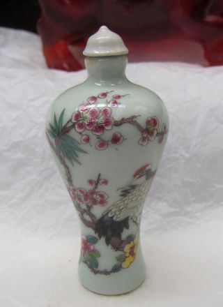 Collect Old China - Painting Crane,  Flowers - Porcelain Snuff Bottle - 2/3 photo