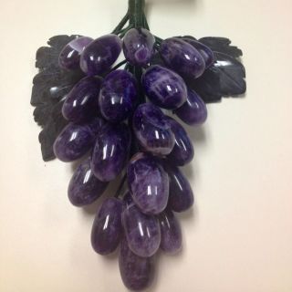 Vintage Africa Amethyst Grape Cluster With Dark New Jade Leaves - Handmade photo