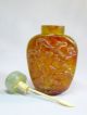 Rare Antique Hand Carved Snuff Bottle With Tusk Spoon & Jade Stopper Snuff Bottles photo 1