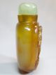 Rare Antique Hand Carved Snuff Bottle With Tusk Spoon & Jade Stopper Snuff Bottles photo 7