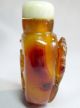 Rare Antique Hand Carved Snuff Bottle With Tusk Spoon & Jade Stopper Snuff Bottles photo 9