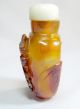 Rare Antique Hand Carved Snuff Bottle With Tusk Spoon & Jade Stopper Snuff Bottles photo 10
