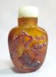 Rare Antique Hand Carved Snuff Bottle With Tusk Spoon & Jade Stopper Snuff Bottles photo 3