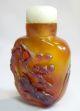Rare Antique Hand Carved Snuff Bottle With Tusk Spoon & Jade Stopper Snuff Bottles photo 4