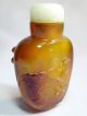 Rare Antique Hand Carved Snuff Bottle With Tusk Spoon & Jade Stopper Snuff Bottles photo 7