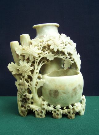 Old Soapstone Hand Carved Vase photo