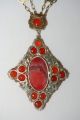 Antique Chinese Gilded Sterling Silver Carnelian Bats & Floral Pendant Necklace Necklaces & Pendants photo 4