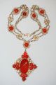 Antique Chinese Gilded Sterling Silver Carnelian Bats & Floral Pendant Necklace Necklaces & Pendants photo 6