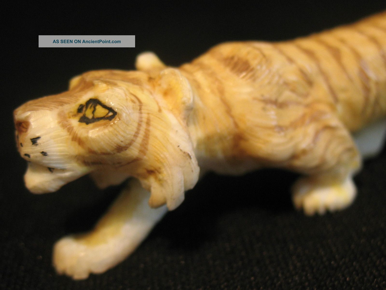 Polychrome Chinese Japanese Ox Bone 象牙 Figure Carving Tiger,  Good Cond Tigers photo