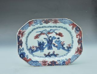 Antique 19th Century Chinese Blue And White Underglaze Red Porcelain Plate W/ Fi photo