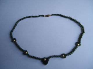 Fine Handcraft Natural Ancient Chinese Green Jade Necklace Yellow Gold 14kt photo