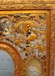 Antique Asian Chinese Carved Wood 3 Section Frame Glass Inset Temple Panel Other photo 3
