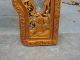 Antique Asian Chinese Carved Wood 3 Section Frame Glass Inset Temple Panel Other photo 5