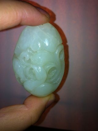 Chinese White Color Jade Carving Of A Brid With Flower photo