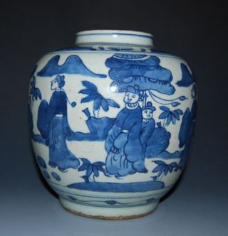 Fine Chinese Blue White Porcelain Officeholder Design Pot Figure photo
