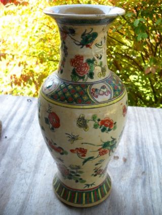 Antique Chinese Famille Verte Enameled Porcelain Vase photo