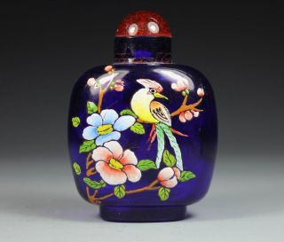 Chinese Old Coloured Glaze Handwork Painting Bird Flower Snuff Bottle photo