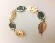 Antique Chinese 14k Gold Plated Copper Base Carved Jadeite Jade Floral Bracelet Bracelets photo 4