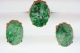 Antique Chinese 14k Gold Carved Green Jadeite Jade Floral Ring And Earrings Set Other photo 1