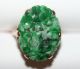 Antique Chinese 14k Gold Carved Green Jadeite Jade Floral Ring And Earrings Set Other photo 2