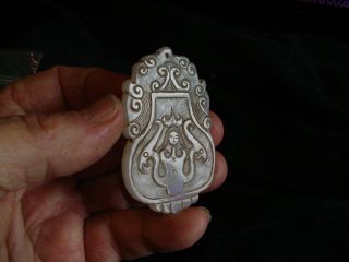 Vintage Nepherite Ltgray Hint Of Lavender Jade Hand Carved Dancer Story &symbols photo