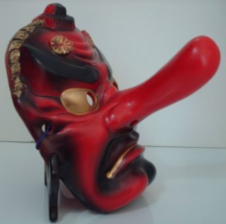 Japanese Handpainted Ceramic Tengu Mask photo