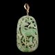 Antique Estate Chinese Green Jadeite Jade Pendant Deer Monkey Carving Gold 14k Men, Women & Children photo 1