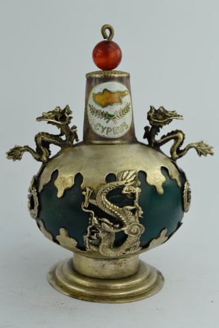 Asian Old Collectibles Decorated Wonderful Handwork Jade Dragon Snuff Bottle photo