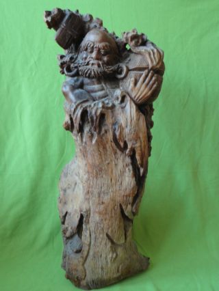 Chinese Immortal Figure.  Solid Tree Trunk.  Perfect Condition photo