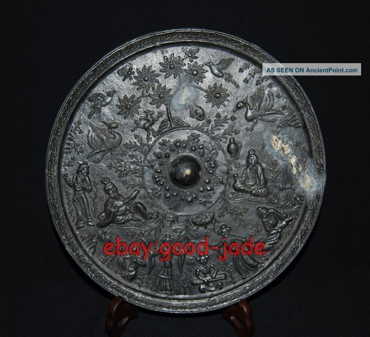 Rare Chinese Bronze Flower Bird Person Mirror Figure Other photo