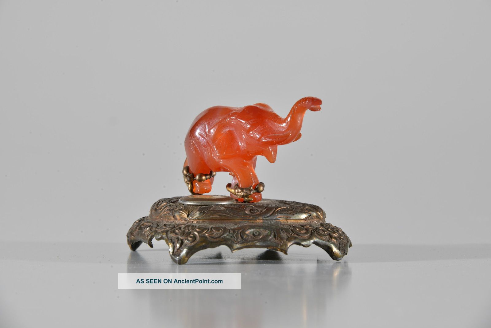 Antique / Old / Oriental / Asian / Orange Jade Elephant On Bronze Base Unknown photo