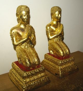 Early 20th Century Pair Of Thai Gilt Bronze Kneeling Deities photo