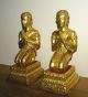 Early 20th Century Pair Of Thai Gilt Bronze Kneeling Deities Statues photo 2