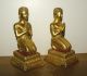 Early 20th Century Pair Of Thai Gilt Bronze Kneeling Deities Statues photo 3