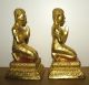 Early 20th Century Pair Of Thai Gilt Bronze Kneeling Deities Statues photo 4
